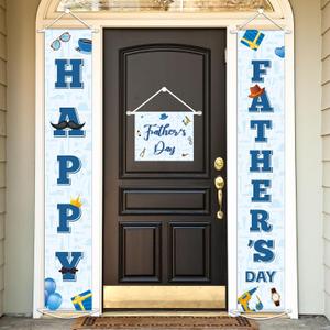 3PCS Happy Father Day Porch Sign Banners Fathers Days Party Decorations Blue Fathers Welcome Hanging Front Door Banner for Indoor Outdoor Photo Backdrop Background I Love Dad Favor Supplies