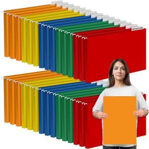 Dispowreath 11 x 17 Extra Large Hanging File Folders for Filing Cabinet Organizer Heavy Duty Expanding Hang Folders 1/5 Cut Adjustable Clear Plastic Tabs Includes Rod(Mixed Color,30 Pack)