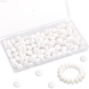 GMMA 100 Pcs White Silicone Lentil Beads for pens Loose Spacer Beads Bulk 12 mm Focal Beads for Keychain Making Jewelry Accessories Bracelet Beads for Jewelry Making (White), Pack of 
