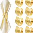 Gold Napkin Rings Set of 8, Metal Leaf Bulk Napkin Rings, Cloth Napkin Holder Ring Dining Table Decorations for Easter Weddings Valentine Christmas Thanksgiving Party of Setting