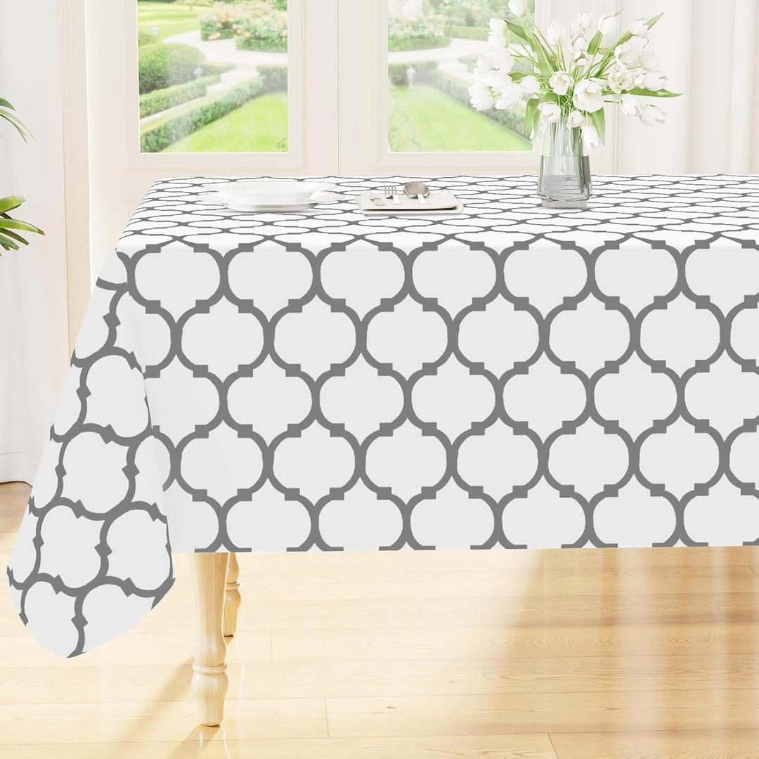 Smiry Rectangle Table Cloth, Waterproof Vinyl Tablecloth with Flannel Backing for Rectangle Tables, Wipeable Spillproof Plastic Tablecloths for Dining, Camping, Indoor and Outdoor (52"x70", White)