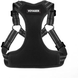 Voyager Adjustable Dog Vest Harness Breathable No Pull Harness for Small, Medium, Large Dogs, Heavy Duty Harness for Walking, Jogging, Easy Step-in, Reflective Stripes - (Black), L