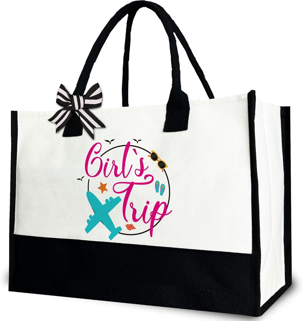 Girl's Trip Tote Bag for Women, Vacation Canvas Tote Bag Gift for Her, Friends, Bestie, 12x17 inch