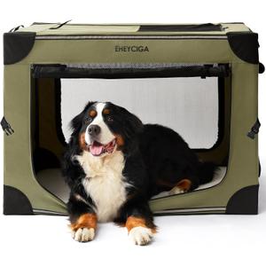 EHEYCIGA Collapsible Dog Crate 42 Inches, Portable Travel Crate for Extra Large Dogs, Soft Foldable Pet Kennel with 4-Door Mesh Windows Indoor & Outdoor, Green (42.0"L x 31.0"W x 31.0"H)