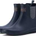 HISEA Rubber Rain Boots for Women Waterproof Chelsea Boots Short Ankle Rain Shoes Wedge Heel Anti-Slipping Rainboots for Ladies with Comfort Insole Lightweight Stylish Outdoor Work Booties (7, Navy Blue)