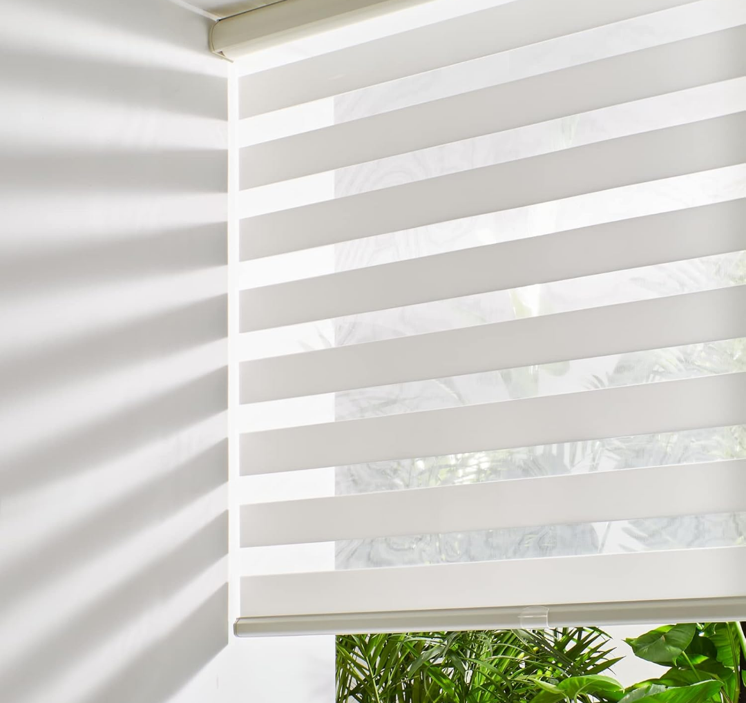 Persilux Cordless Zebra Blinds for Windows Free-Stop Roller Window Shades (58" W X 64" H, Grey) Dual Layer Light Control for Day and Night, Light Filtering Sheer Shades for Home, Easy to Install