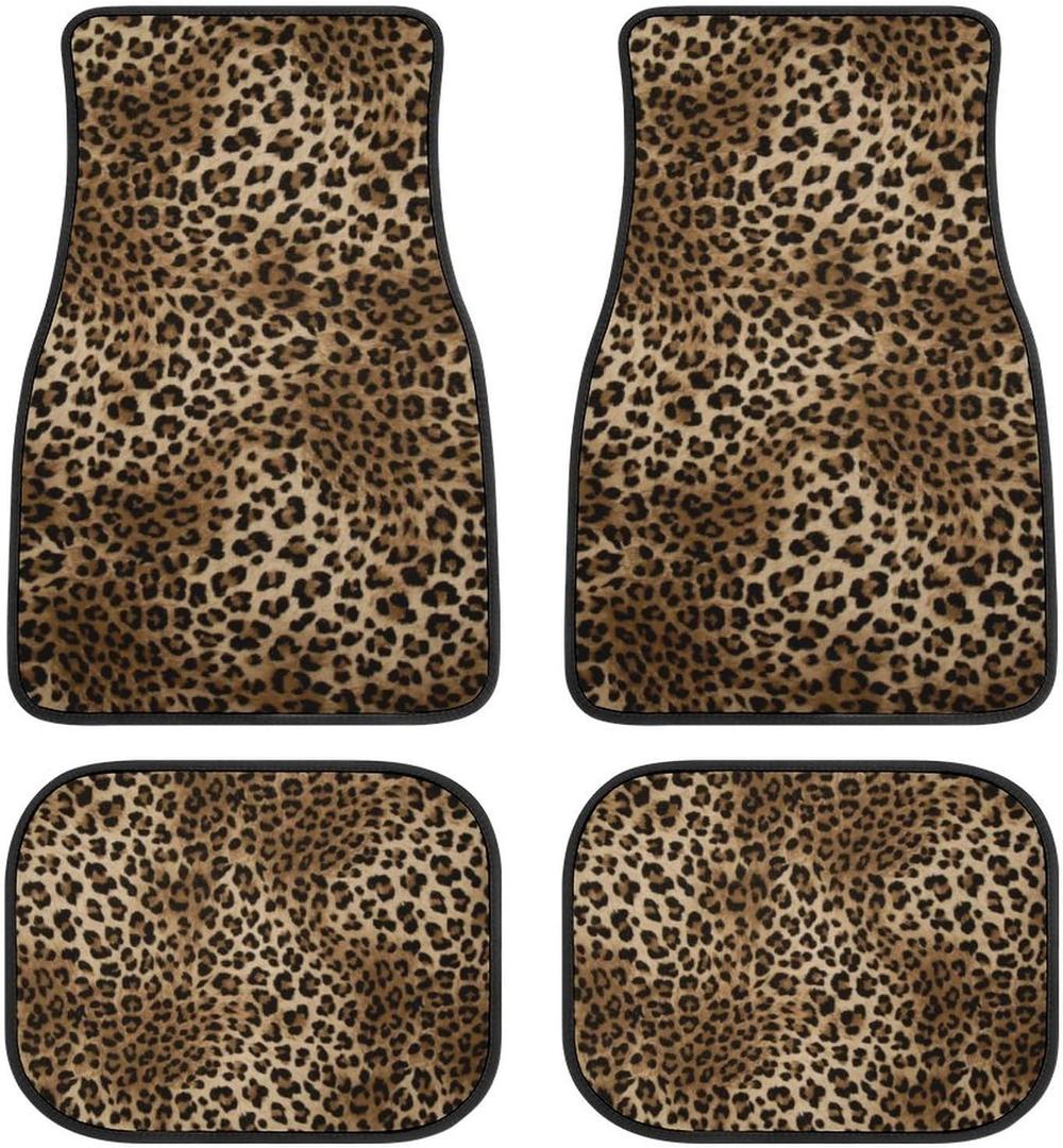 Leopard Print Car Floor Mats Set of 4,Leopard Animal Skin Pattern Vehicle Front Rear Carpets Mat Decorative Car Floor Carpets Rugs Non-Slip Auto Car Accessories Universal Fit for Car SUV Truck Van (One Size)