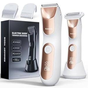 Women’s 2-in-1 Body Grooming Kit, Electric Bikini Trimmer & Shaver for Women, Wet/Dry Use, LED Light, Anti-Slip Grip, USB Rechargeable Cordless Hair Removal for Face, Legs, Underarms & Intimate Areas