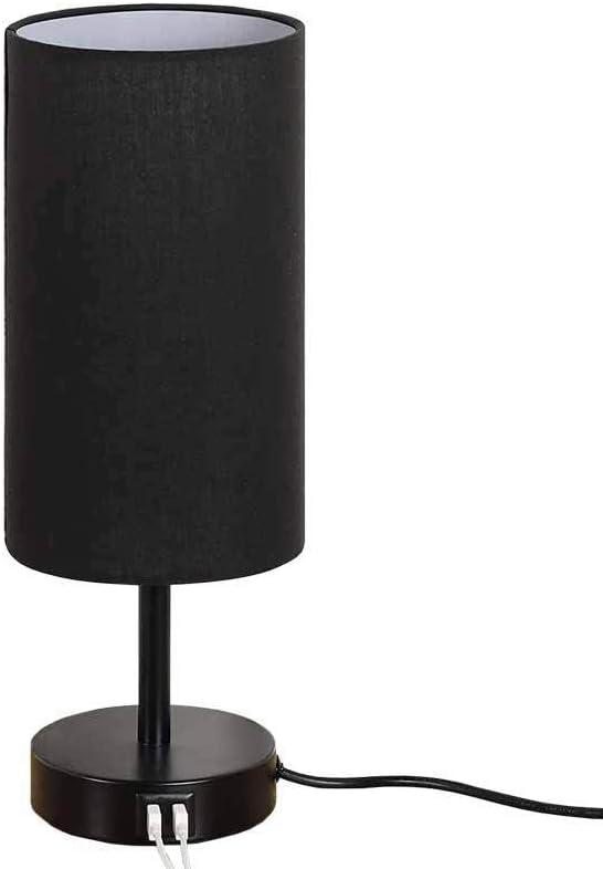 Dimmable Touch Table Lamp for Bedroom Nightstand 3 Way Table Lamp USB Charging Ports and AC Outlet Small Lamp Wood Base Round Flaxen Fabric Shade Desk LED Bulb NOT Included