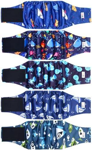 Grecle 5 Pack Dog Diapers Male Reusable, Premium Belly Bands for Dogs, High Absorbing Male Dog Pee Wraps for Doggie in Incontinence or Excitable Urination and Training, XS