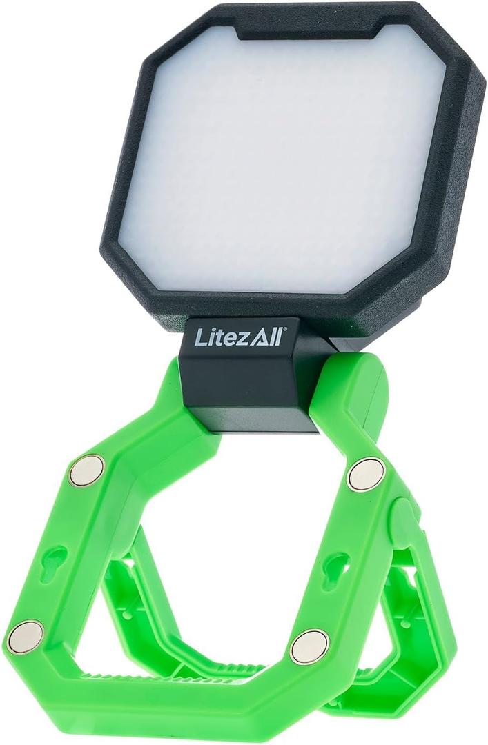 LitezAll 2000 Lumen Folding Work Light with Stand  Rechargeable Tower Light with Tripod, Compact Work Lights on Stand, Portable with Power Bank