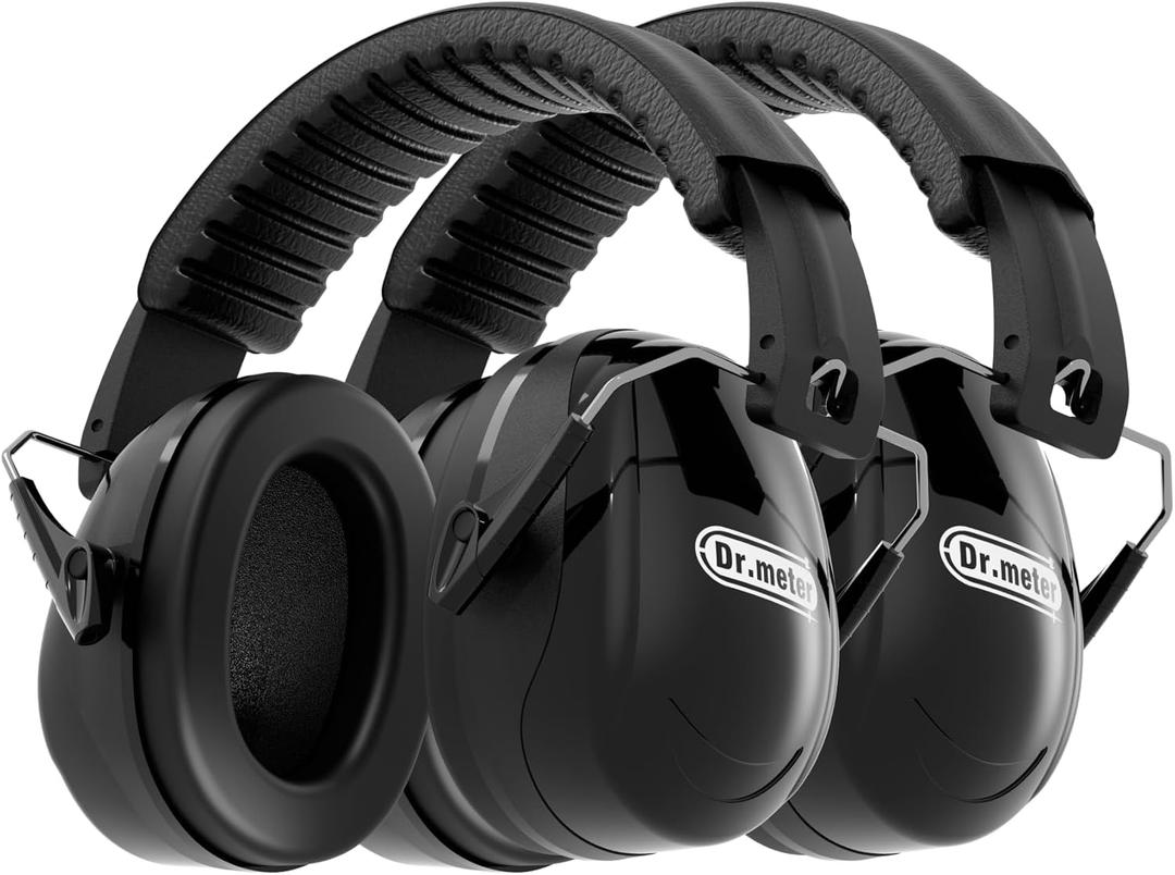 Dr.meter Hearing Protection Ear Muffs, 31dB Noise Reduction Safety Earmuffs with Adjustable Headband for Adults Kids Autism Sensory, Ear Muff for Yard Work, Mowing or Hunting -Pure Black 2PACK