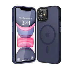 Strong Magnetic for iPhone 11 Case Compatible with Magsafe, [13FT Drop Resistant] Translucent Matte Skin Feeling Back, Aluminum Alloy Keys Shockproof Phone Case, Deep Blue