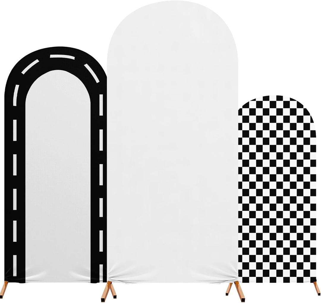 Mindsoft Fast Party Arch Backdrop Cover Set of 3 Racing Theme Arch Covers Spandex Stretch Backdrop Stand 4ft, 5ft, 6ft for Wedding Birthday Banquet Ceremony Decoration(Black)