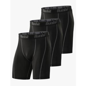 Runhit Compression Shorts Men Underwear Spandex Running Shorts Workout Athletic 3 Pack Black XL