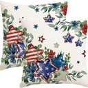 4th of July Patriotic Throw Pillow Covers 20x20 Inch Set of 2, American Flowers Stars Stripes Independence Day Decoration for Sofa Couch Home Indoor Outdoor Use Memorial Day