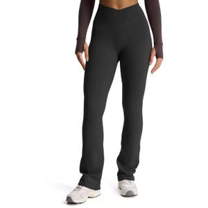 Aoxjox Flare Leggings for Women Trinity Tummy Control High Waisted Wide Leg Crosswaist Yoga Pants 31" (Black, Large)