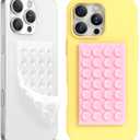 2 x 2 Pack Silicone Suction Cup Phone Case Mount Double-Sided, Hands-Free Strong Grip Holder for iPhone and Android, Sticky Phone Stand for Selfies and Videos, Pink+Transparent