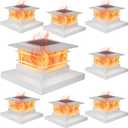 Dynaming 8 Pack Solar Post Cap Lights Outdoor with Flickering Flame Light, White Shell Fence Post Solar Lights Fit 4x4 5x5 6x6 Vinyl/Wooden Posts, Brightness LED Lighting Decor for Garden Deck Patio
