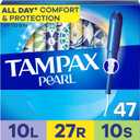 Tampax Pearl Tampons Multipack, with LeakGuard Braid, Light/Regular/Super Absorbency, Unscented, 47 Count