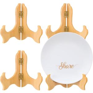 Tatuo 4 Packs Wooden Display Stand Decorative Plate Stands for Display Picture Frame Holder Easels(Wood,4 Inch)
