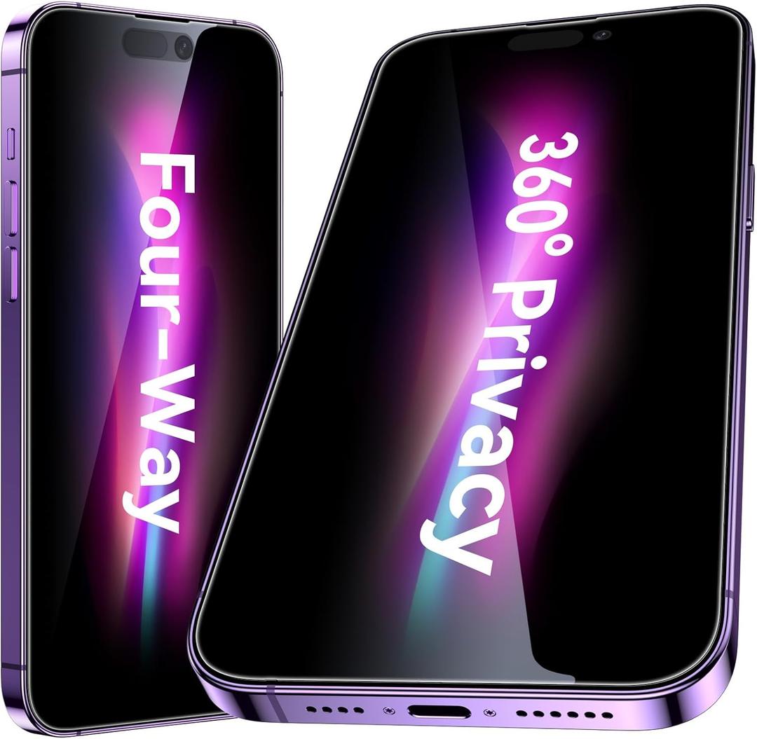 Esanik [2-Pack] for iPhone 14 Pro Max 360 Privacy Screen Protector - 4-Way Anti-Spy Tempered Glass,Shatterproof, Anti-Peep, Scratch Resistant, Easy Installation Frame Included