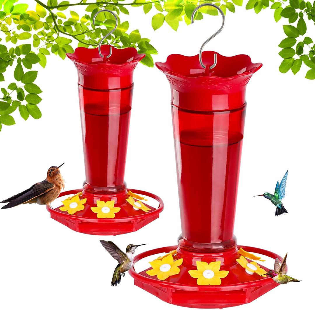 Gbekery 10 OZ Glass Hummingbird Feeders for Outdoors Hanging - Red 2 Pack, Ant & Bee Proof and 6 Feeding Ports, Garden Yard Dcor Gifts for Mom