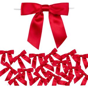 2.5" Red Satin Ribbon Twist Tie Bows for Gift Wrapping - 30 Counts