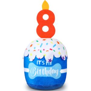 Dog 8th Birthday Cake Toy Accessories for Girl Boy Gifts, Blue Squeaky Plush Toy for Dog Birthday Party Decor Favor for Large, Medium and Small Dogs