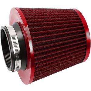 muge racing 3-inch Cold Air Intake Filter 76mm, High Performance Clamp-On Engine Intake Air Filter, Washable Reusable & Universal Round Tapered Replacement Air Filter, Red