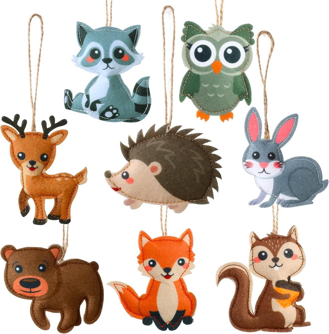 Tegeme 8 Pieces Woodland Animals Ornaments My Forest Friends Felt Animal Hanging Ornament Craft Set Cute Fall Christmas Tree Decor for Backpack Winter Birthday Party Supplies