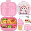 Aimsnk Kids Lunch Box Set -12oz Insulated Food Jar, Thermal Bag,Leakproof Lunch Food Containers Cutlery (BPA Free)-Gift for Girls/Boys Age 3-10(Pink+Pink Jar)