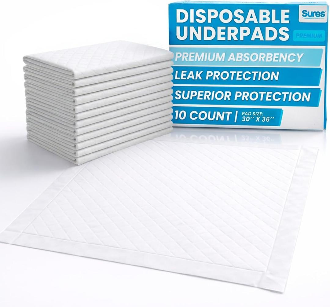 Sures Incontinence Bed Pads - Disposable Changing Pads for Baby - Pee Underpads for Adults for Bed - Absorbent Chux Underpads for Puppy Training - Pet Chucks - Men, Women & Kids (30'' x 36")