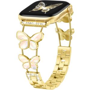 Metal Band Compatible with Apple Watch Bands for Women 44mm 45mm 42mm 46mm 49mm, Dressy Fancy Slim Wristband Thin Metal Strap for iWatch Series 11 10 9 8 7 6 5 4 Ultra SE 3 2 1, Gold