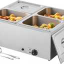 VEVOR Commercial Food Warmer, 1500W Electric Stainless Steel Steam Food Warmer with Lid, 4-Pan Fast Heating Countertop Buffet Bain Marie with Soup & Perforated Ladles, for Catering, Restaurant, Party