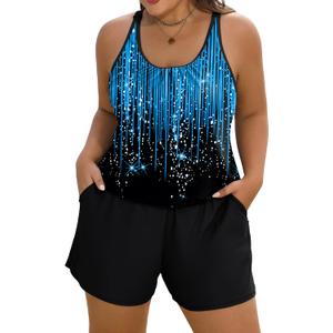Arolina Women's Plus Size Swim Romper One Piece Swimsuits Modest Bathing Suit with Pockets, Black Blue (Size 20)