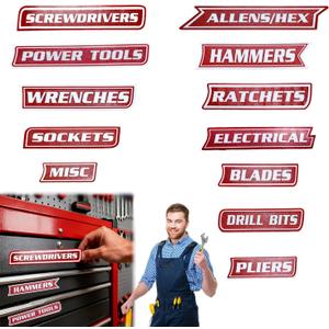12 Pack of Magnetic Tool Box Labels,3D-Printed Toolbox Labels,Reusable Tags, General Tool Box Organize Accessories for Steel Toolboxes, Carts, Drawers, and Cabinets (Red)