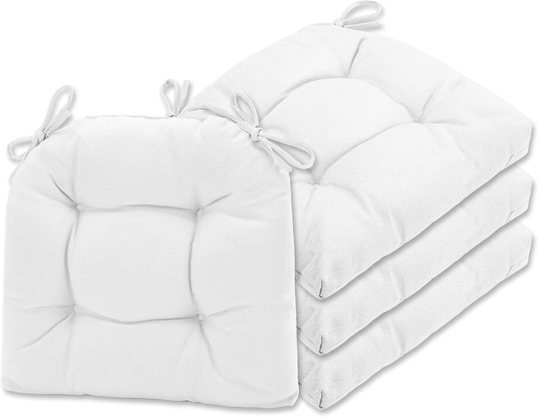 SQUARE MOON Chair Cushions for Dining Chairs, 3 Inch Thick Comfortable Kitchen Chair Pads, Dining Room Seat Cushions with Ties, Machine Washable, 17" x 16" x 3", 4/Pack, White