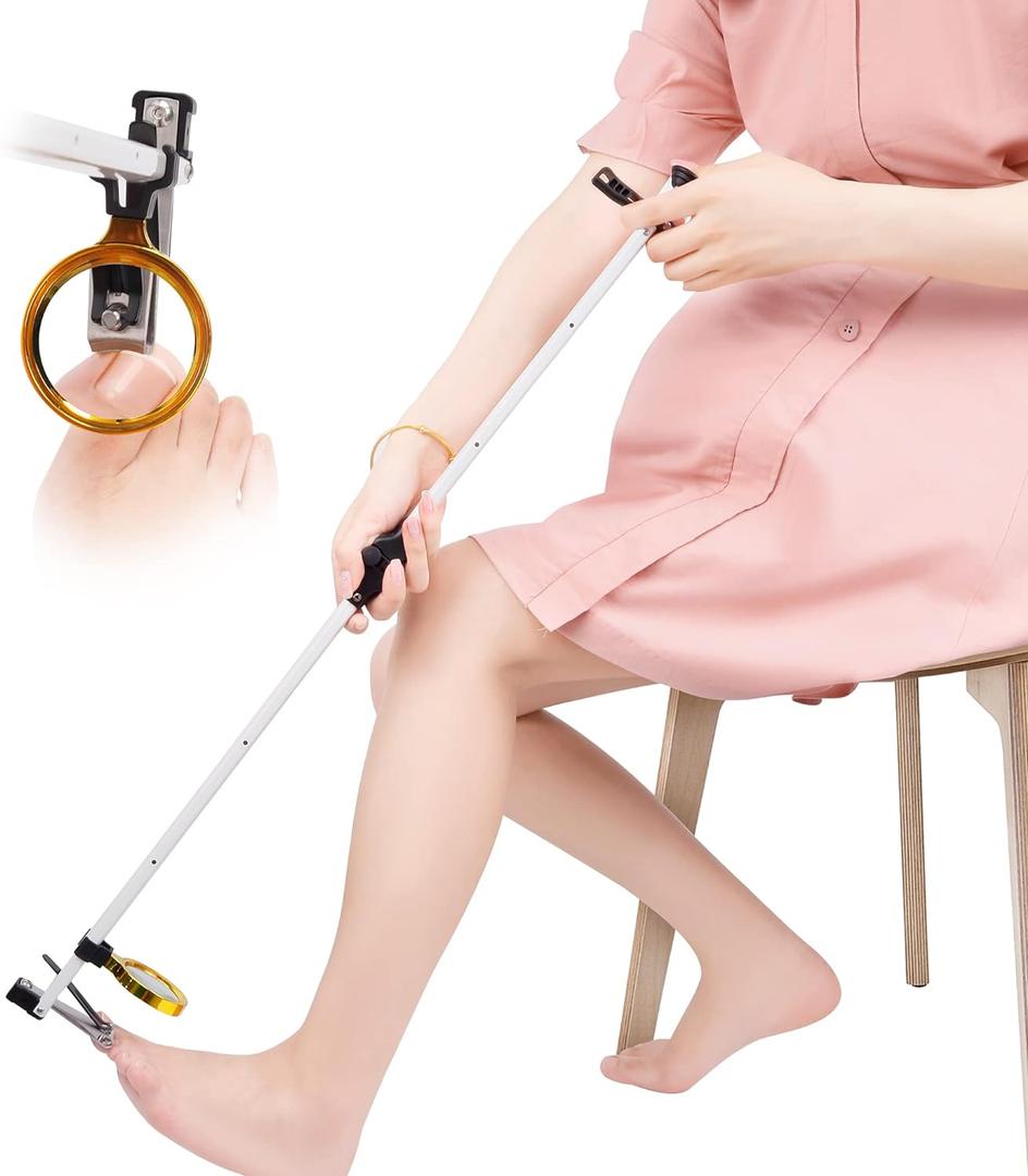 Foldable Long Handle Toenail Clippers Scissors, Easy Reach Pedicure Auxiliary Tools, Extended Nail Clippers for Seniors,Overweight, Hip and Waist Patients| Easy to Carry(with Magnifier, 32Inch)