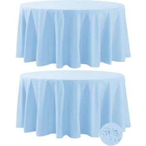 Fokitut 2 Pack Waterproof Round Tablecloth, 120 Inch, Stain Resistant and Wrinkle Polyester Table Cloth, Fabric Table Cover for Kitchen Dining, Wedding, Party, Holiday Dinner-Blue Mist