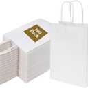 Joybe 100 Pack 5.95x3.25x8 Inch Small White Paper Bags with Handles Bulk, Kraft Paper Gift Bags for Birthday Party Favors Grocery Retail Shopping Business Goody Merchandise Craft Blank Sacks (100pcs)