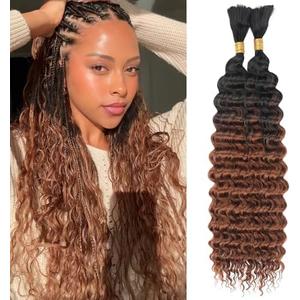 Leeven Braiding Hair for Boho Braids 18 Inch 2 Bundles Black to Brown Deep Water Wave Bulk No Weft Long Wet and Wavy Braiding Hair Curly Synthetic Hair Extensions for Women #1B/30