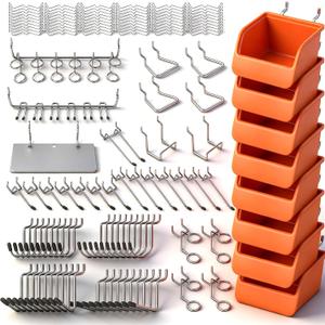 HORUSDY 150 PCS Pegboard Hooks Assortment Kit 15 Types Heavy Duty Pegboard Accessories with Bins Fits 1/8 & 1/4 Inch Pegboard Metal Hooks for Garage, Workshop, and Tool Organization