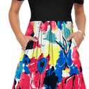 AUSELILY Women's Short Sleeve Summer Dress Pleated Loose Swing Knee Length Dresses with Pockets 2026 New (XL)
