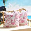 Outdoor Waterproof Throw Pillows Covers Pink Floral 18x18 Inch Vintage Floral Plant Chinoiserie Flowers Decor Pillowcase Set of 2 Cushion Cases for Patio Furniture Couch Bench