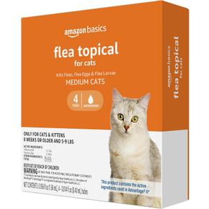 Amazon Basics Topical Flea Treatment for Medium Cats (5-9 Pounds), 4 Count (Previously Solimo) Amazon Basics Topical Flea Treatment for Medium Cats (5-9 Pounds), 4 Count (Previously Solimo)