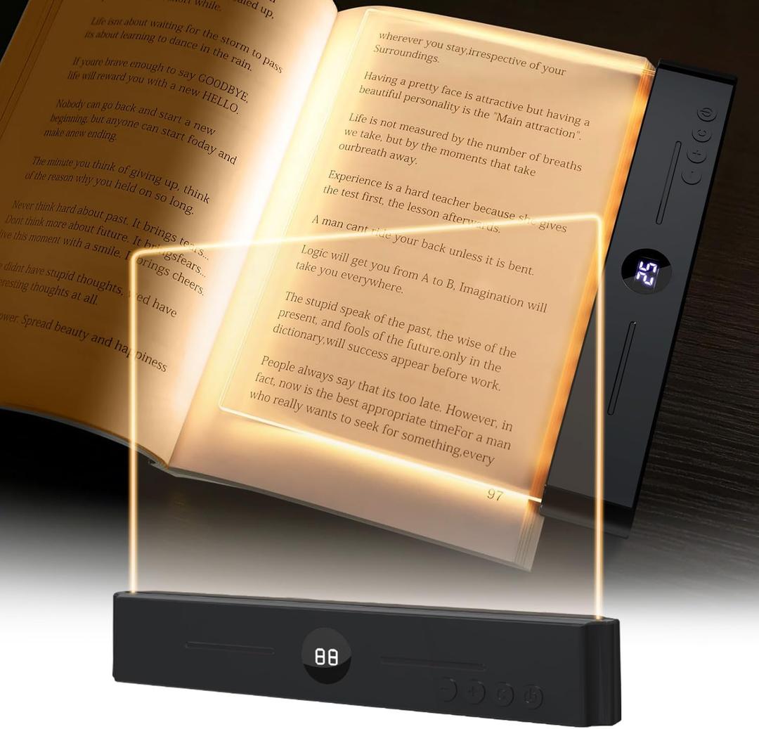Book Light, Rechargeable Clear LED Flat Book Lights for Reading in Bed at Night with 3 Colors & Timer, Dimmable Panel Plate Book Lamp Full Page Light, Bookish Gifts for Women Readers Kids Book Lovers
