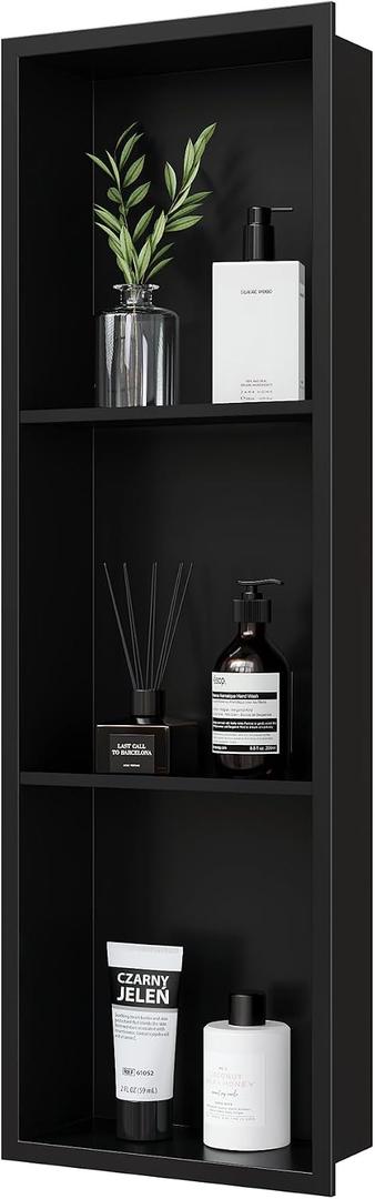 Stainless Steel Shower Niche 12" X 36", 3-Tiers Wall Niche, Black
No tile Needed, Recessed Niche for Bathroom Storage,Waterproof & Space Saving, Over Mount Installation