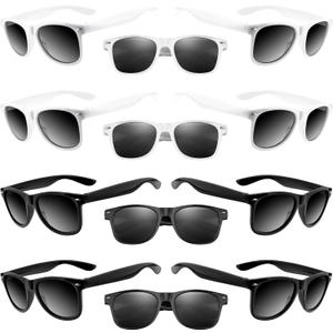 ASTARON 12 Pack Party Sunglasses Bulk Neon Party Favors for Beach Wedding Party Pool Supplies (Black and White)