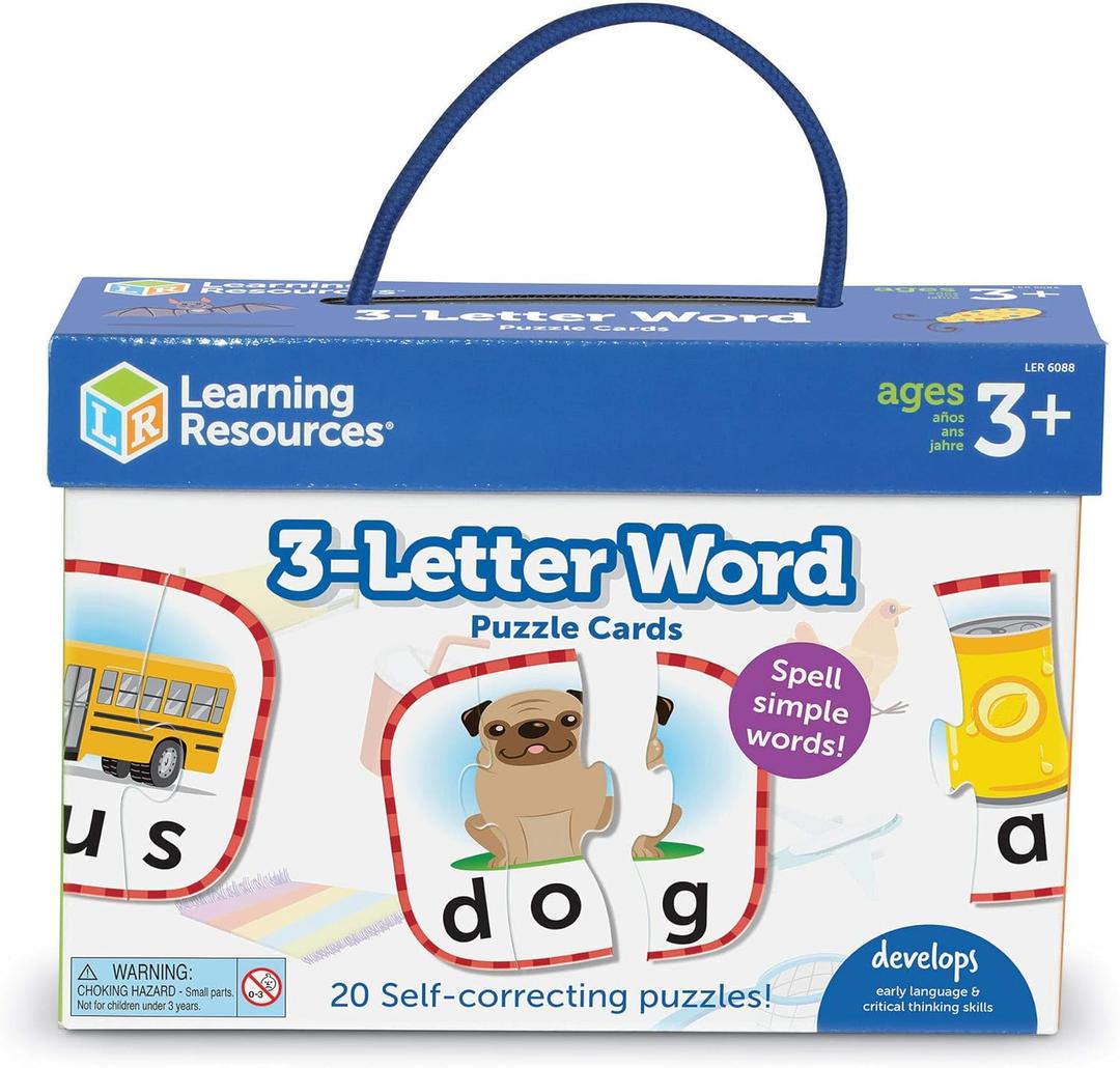 Learning Resources 3-Letter Word Puzzle Cards, Kindergarten Readniness, Self Correcting Puzzles, Ages 3+